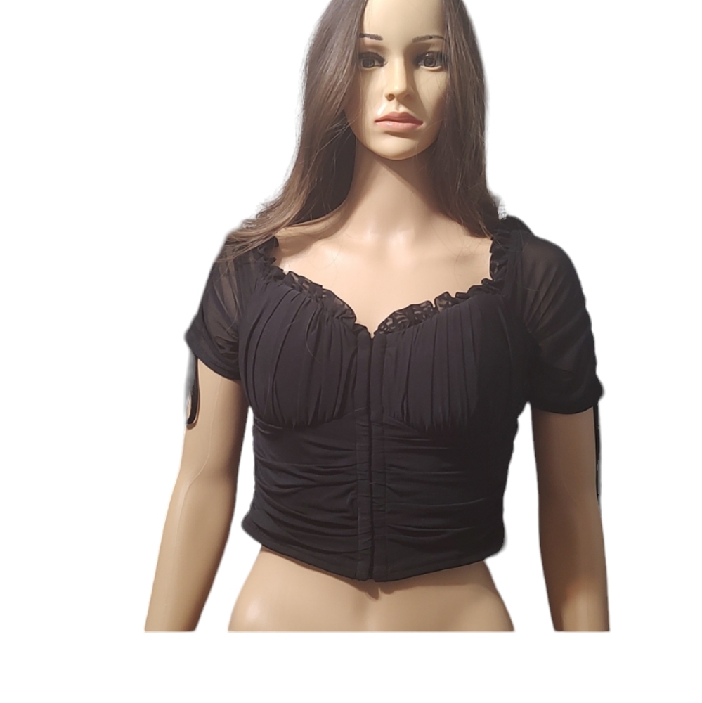 Black Windsor Cropped Top with Front Hook & Eye Closure sz Large